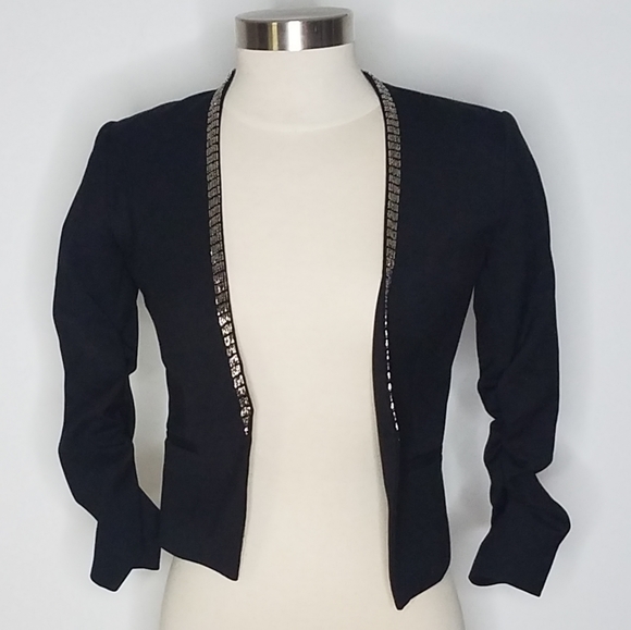 H&M Open Blazer Beaded Black Size 2 - Picture 1 of 6